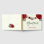 ロマンチックな赤い花結婚の緑 ゲストブック (全面)