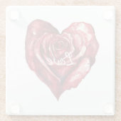 ロマンチックな赤い薔薇の花のハートのウェディング ガラスコースター (裏面)