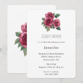 ロマンチックな赤い薔薇の花の誕生日 招待状 (正面/裏面)