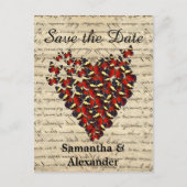 ロマンチックな赤い蝶のハートは日付を保存 案内ポストカード (正面)