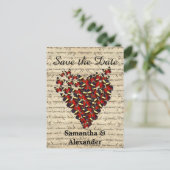 ロマンチックな赤い蝶のハートは日付を保存 案内ポストカード (スタンド正面)