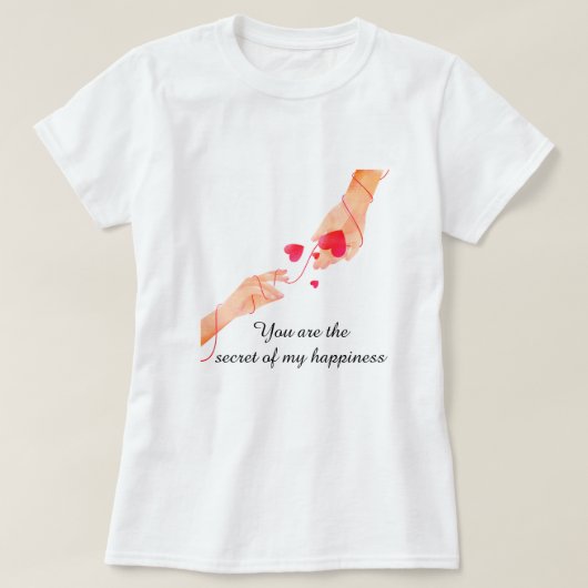 "ロマンチックな赤い運命の文字列ハンズ&ハート- Eter Tシャツ (デザイン正面)