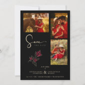 ロマンチックな赤い金ゴールドブランチ3写真コラージュ セーブザデート (正面)