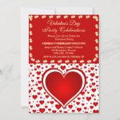 ロマンチックな赤い雨ハートバレンタインデーパーティー 招待状 (正面)