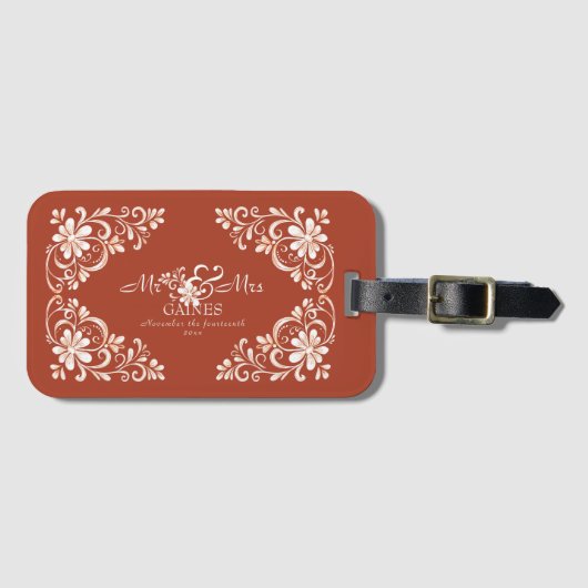 ロマンチックな赤さびミセス・フローラ結婚ズ ラゲッジタグ (正面横)