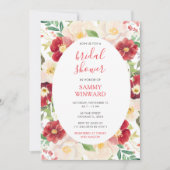 ロマンチックな赤とクリームフラワーズブライダルシャワー 招待状 (正面)