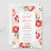 ロマンチックな赤とクリームフラワーズブライダルシャワー 招待状 (正面)