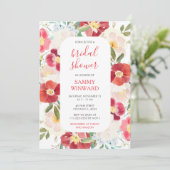 ロマンチックな赤とクリームフラワーズブライダルシャワー 招待状 (スタンド正面)