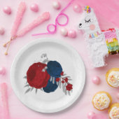 ロマンチックな赤と海軍の花の植物銀 ペーパープレート (パーティー)