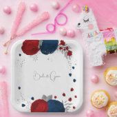 ロマンチックな赤と海軍の花の植物銀 ペーパープレート (パーティー)