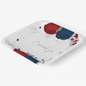 ロマンチックな赤と海軍の花の植物銀 ペーパープレート (傾斜あり)