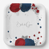 ロマンチックな赤と海軍の花の植物銀 ペーパープレート (正面)