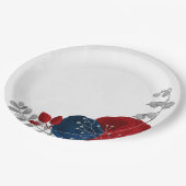 ロマンチックな赤と海軍の花の植物銀 ペーパープレート (アングル)