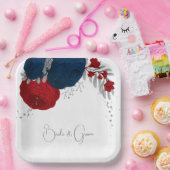 ロマンチックな赤と海軍の花シルバーの植物性紙 ペーパープレート (パーティー)