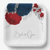 ロマンチックな赤と海軍の花シルバーの植物性紙 ペーパープレート (正面)