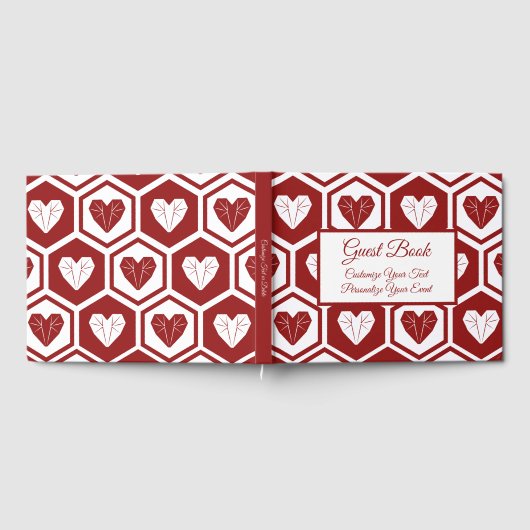 ロマンチックな赤と白のガラスのハート柄 ゲストブック (全面)