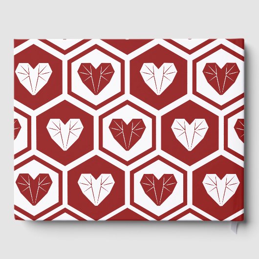 ロマンチックな赤と白のガラスのハート柄 ゲストブック (裏面)