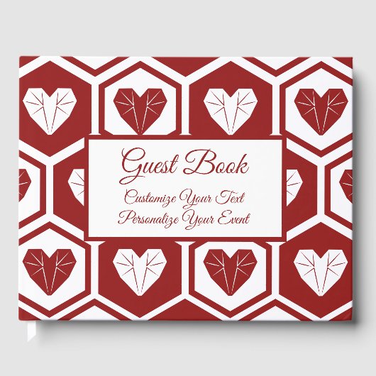 ロマンチックな赤と白のガラスハート柄 ゲストブック (正面)