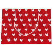 ロマンチックな赤と白のハートのブライダルシャワー ラージペーパーバッグ (正面)