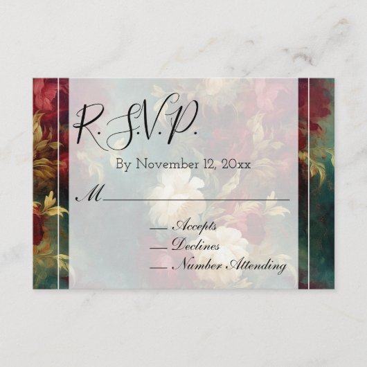 ロマンチックな赤と白の花のウェディング出欠確認 エンクロージャーカード (正面)