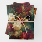 ロマンチックな赤と白の花のブライダルシャワー ウェディング ラッピングペーパーシート (インサイチュ)