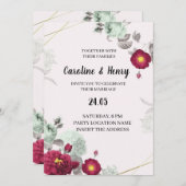 ロマンチックな赤と緑のエレガントな結婚式招待状 招待状 (正面/裏面)