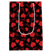 ロマンチックな赤と黒のハートパターン ミディアムペーパーバッグ (裏面)