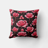 ロマンチックな赤と黒の植物と花 クッション (裏面)