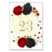 ロマンチックな赤と黒の花結婚金ゴールド テーブルナンバー (裏面)