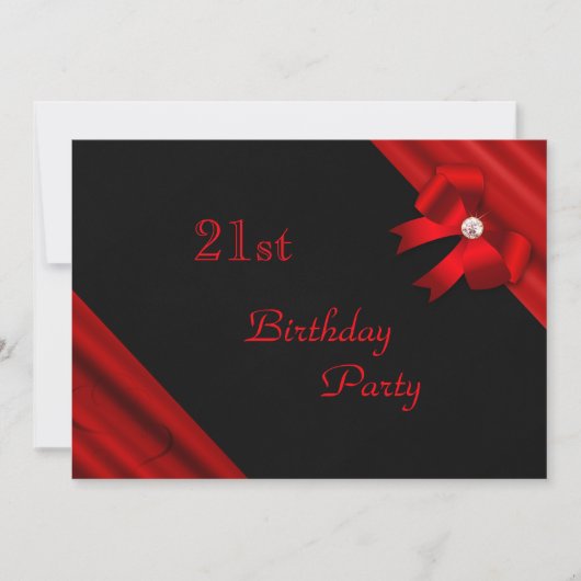 ロマンチックな赤によって宝石で飾られる弓第21誕生日 招待状 (正面)