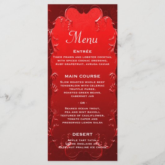 ロマンチックな赤のエレガンス：装飾ヴィンテージウェディング メニュー (正面)