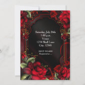 ロマンチックな赤のバラ絹の誕生日パーティーの招待 招待状 (裏面)