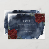 ロマンチックな赤のローズ&ネイビーの水の色結婚の数 出欠カード (正面/裏面)