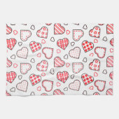 ロマンチックな赤の愛のハートパターン |休日 キッチンタオル (横)