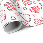 ロマンチックな赤の愛のハートパターン |休日 ラッピングペーパー (ロールコーナー)