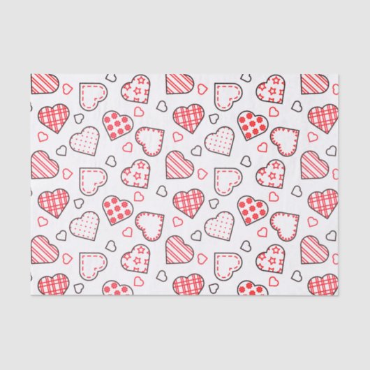 ロマンチックな赤の愛のハートパターン |休日 薄葉紙 (正面)