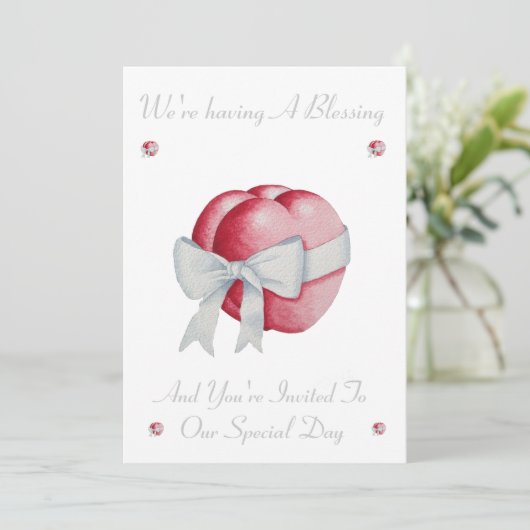 ロマンチックな赤の愛ハート白賛美弓 招待状 (スタンド正面)