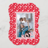 ロマンチックな赤ピンクのハートXOXO写真バレンタインカード 招待状 (正面/裏面)