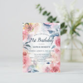 ロマンチックな赤ピンクの水色フローラ21st誕生日 インビテーションポストカード (スタンド正面)