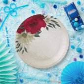 ロマンチックな赤淡い色のと黄色の花紙プレート ペーパープレート (パーティー)