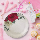 ロマンチックな赤淡い色のと黄色の花紙プレート ペーパープレート (パーティー)