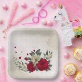 ロマンチックな赤淡い色のと黄色の花 ペーパープレート (パーティー)