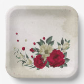 ロマンチックな赤淡い色のと黄色の花 ペーパープレート (正面)