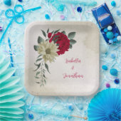 ロマンチックな赤淡い色のと黄色の花 ペーパープレート (パーティー)