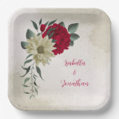 ロマンチックな赤淡い色のと黄色の花 ペーパープレート (正面)