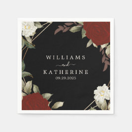 ロマンチックな赤深いバラフローラウィンターブラック結婚ズ スタンダードカクテルナプキン