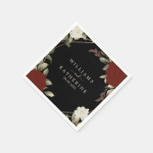 ロマンチックな赤深いバラフローラウィンターブラック結婚ズ スタンダードカクテルナプキン (角)