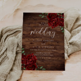 ロマンチックな赤素朴いローズ結婚ウッド 招待状