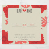 ロマンチックな赤結婚フローラ スパークリングワインラベル (シングルラベル)