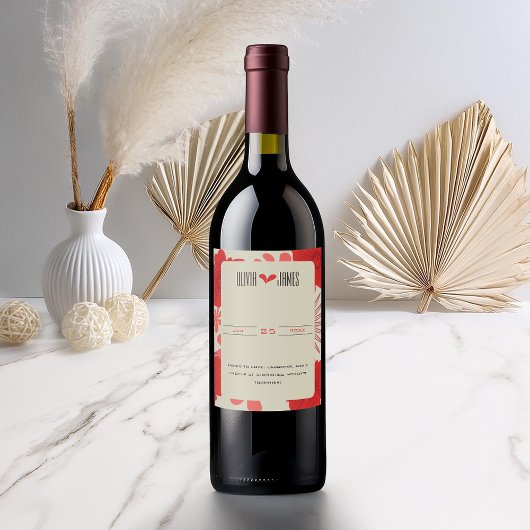 ロマンチックな赤結婚フローラ ワインラベル